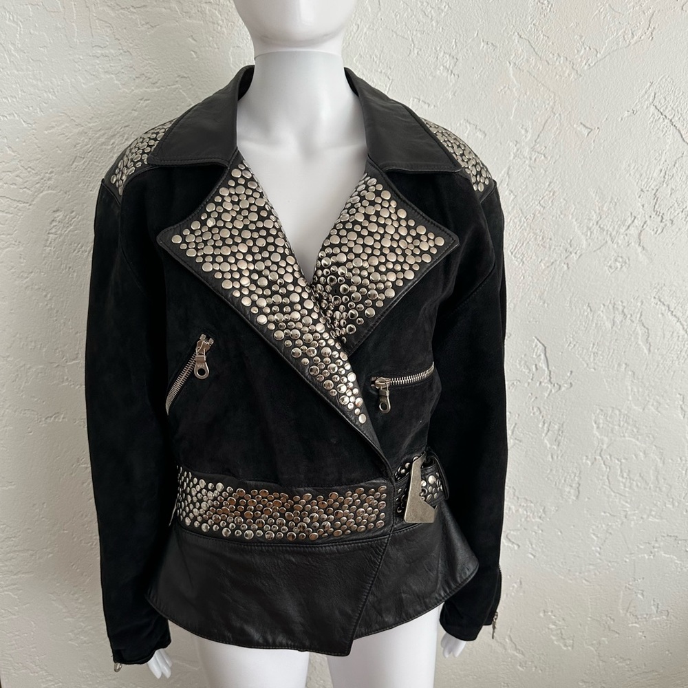 Black Suede/Leather Studded Retro Jacket